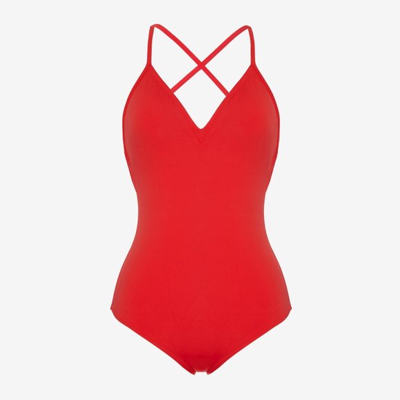 SOLD! ~ RARE! Princesse Tam Tam x Uniqlo ~ RED~ 1 Piece Swim Suit Maillot~Small - Picture 1 of 10
